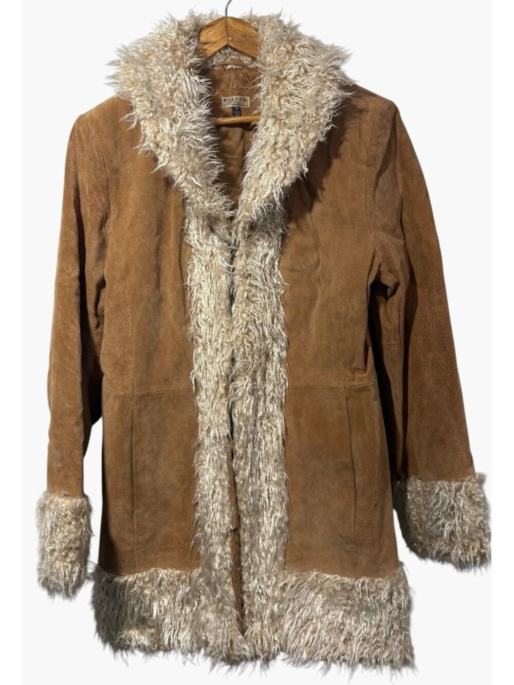 Vtg Giacca Suede Leather Penny Lane Coat Shaggy Faux Fur Trim Womens Sz M Y2K